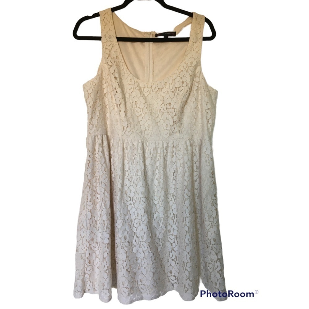 Heart SOUL sleeveless dress XL off white  Eyelet lace midi length zip up dress